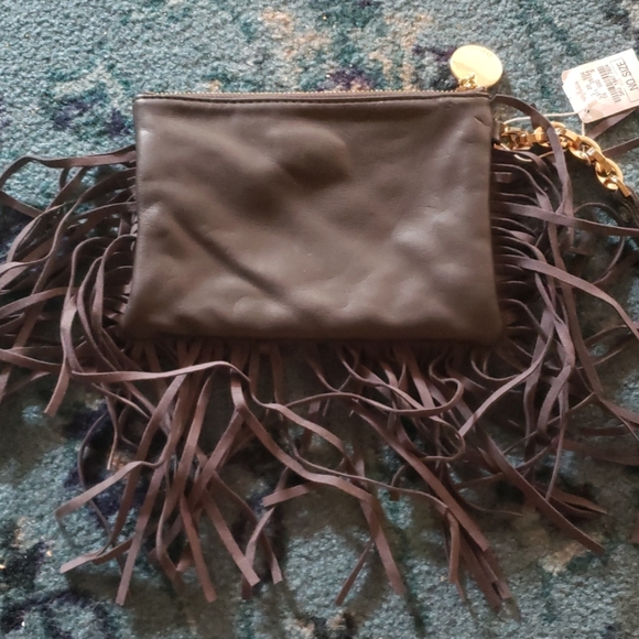 NWT Deux Lux Grey Vegan Leather Fringe Wristlet - Picture 3 of 5